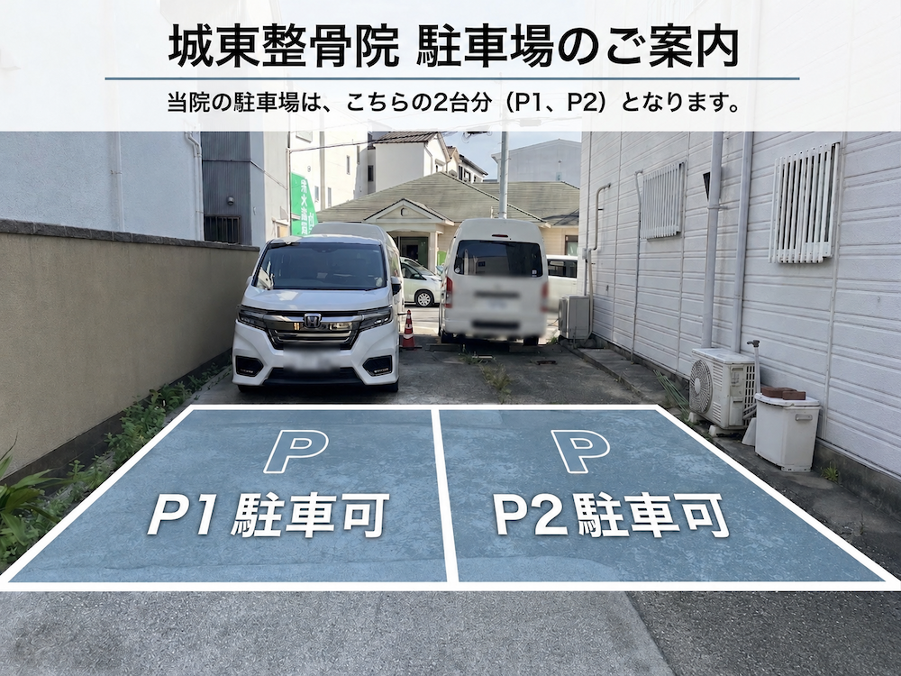 車が停まる駐車スペースを示す道案内写真